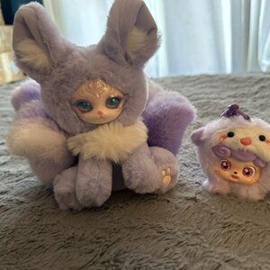 Plush Small Pet Toy - Lavender Faux Fur Bunny with Cream Accents